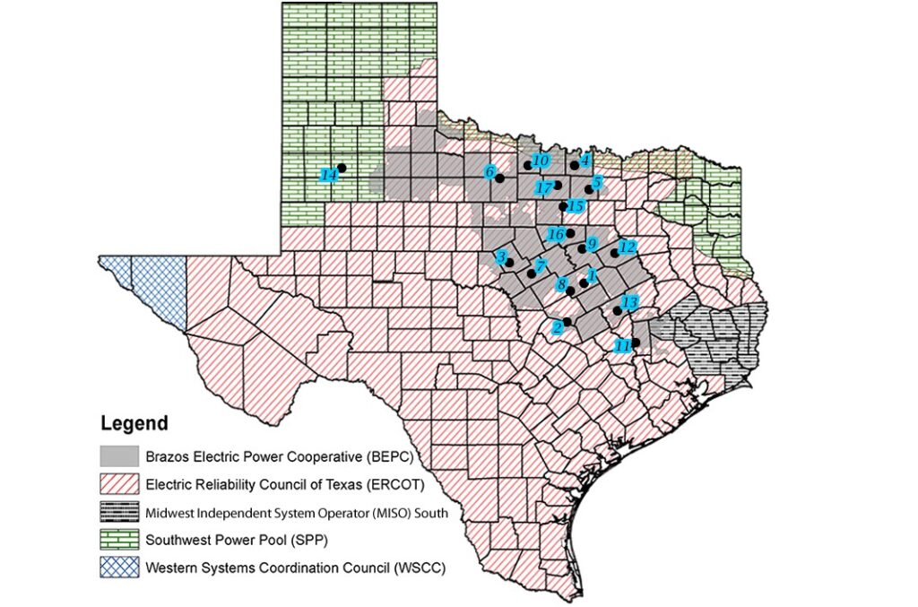 Texas map by utility company 
