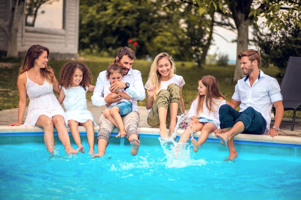 Family enjoying solar powered pool 